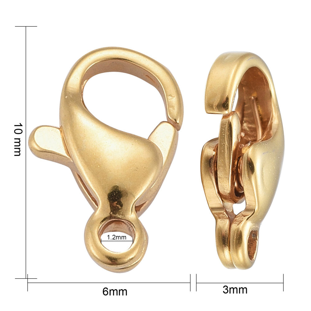Lobster Claw Clasps 304SS 24K Gold Plated 10mm 10pc