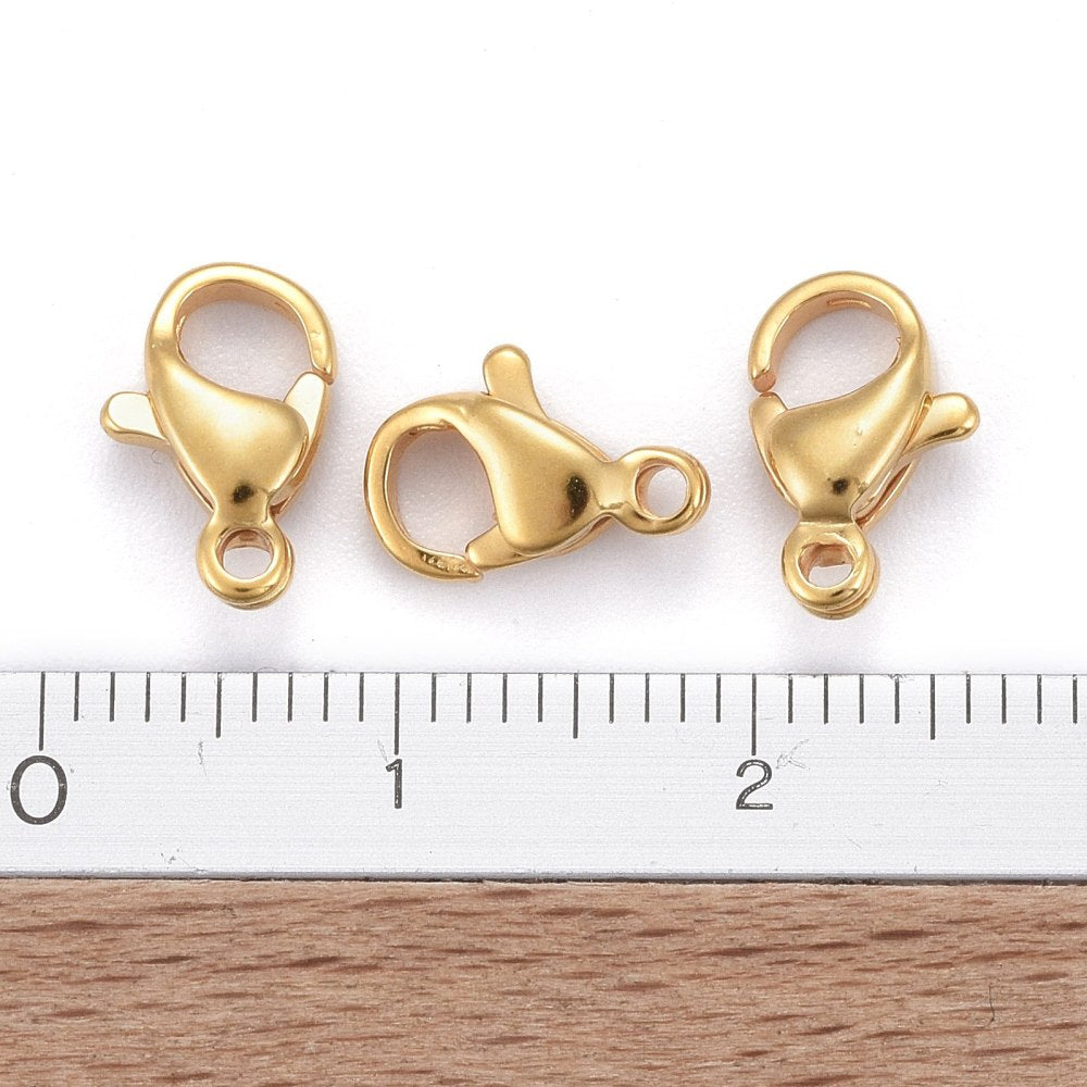 Lobster Claw Clasps 304SS 24K Gold Plated 10mm 10pc