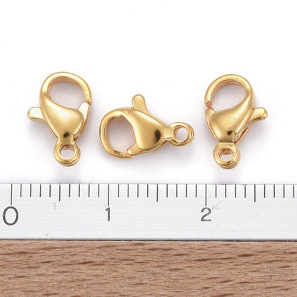 Lobster Claw Clasps 304SS 24K Gold Plated 10mm 10pc