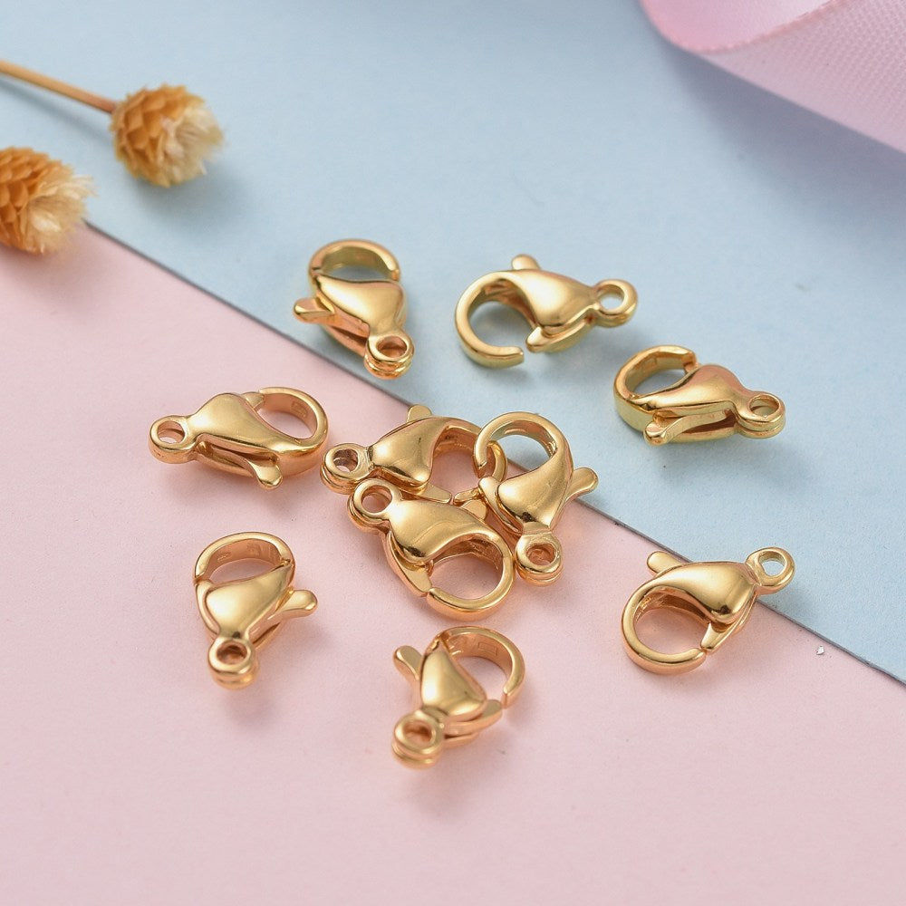 Lobster Claw Clasps 304SS 24K Gold Plated 10mm 10pc