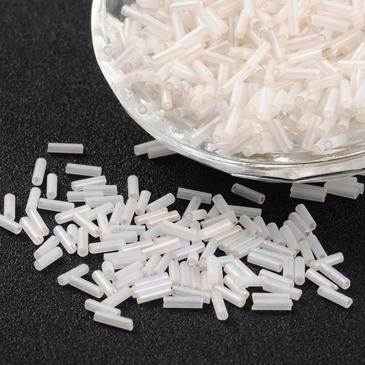 Glass Bugle Bead White AB - Alberta Bead Store