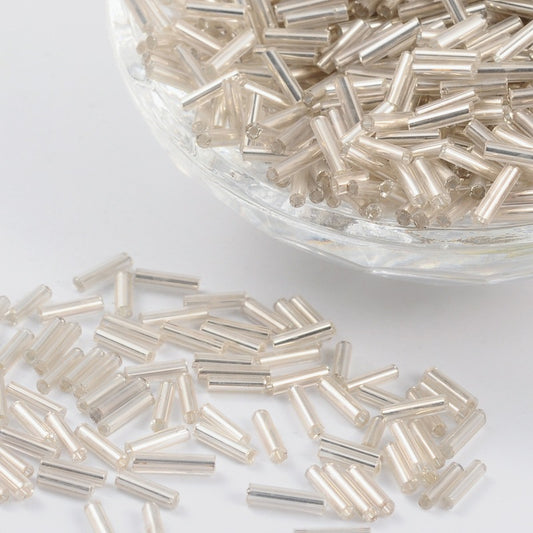Glass Bugle Bead Floral White 50g - Alberta Bead Store