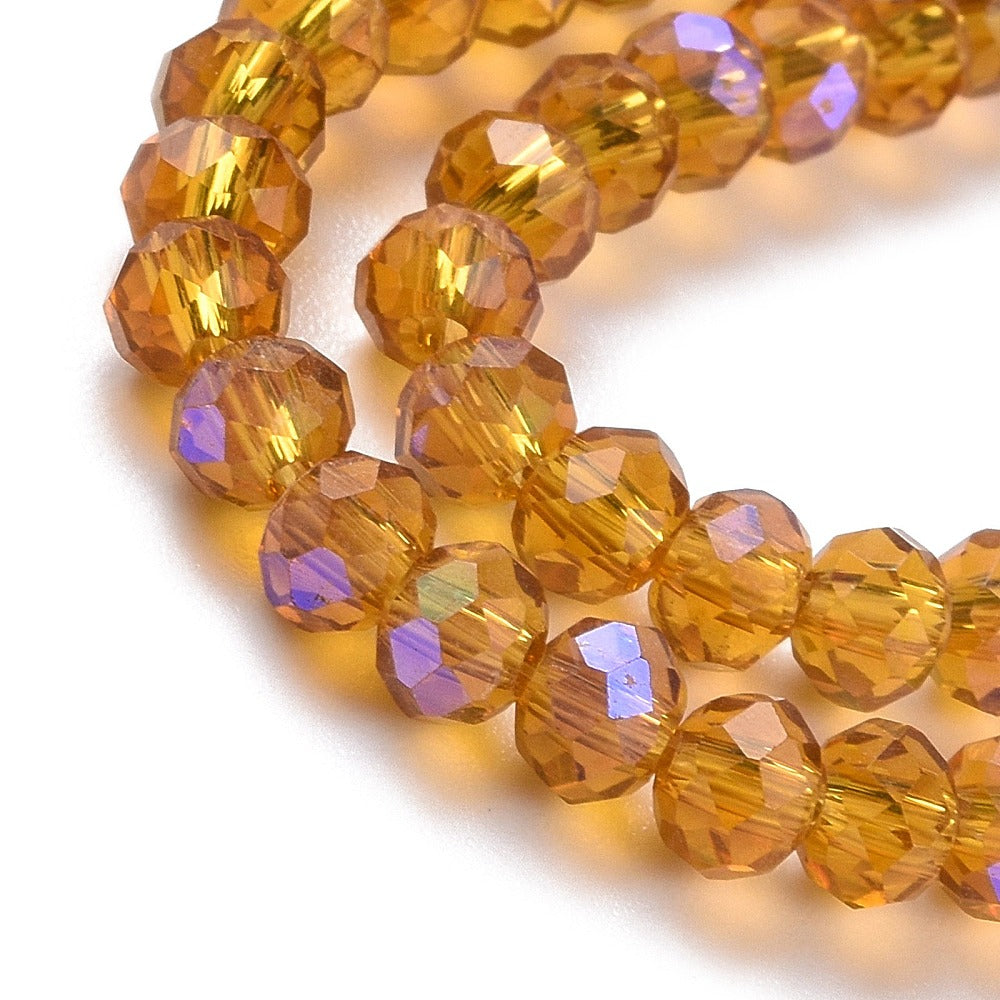Glass Bead Rondelle Gold Half Rainbow Electroplated 8x6mm