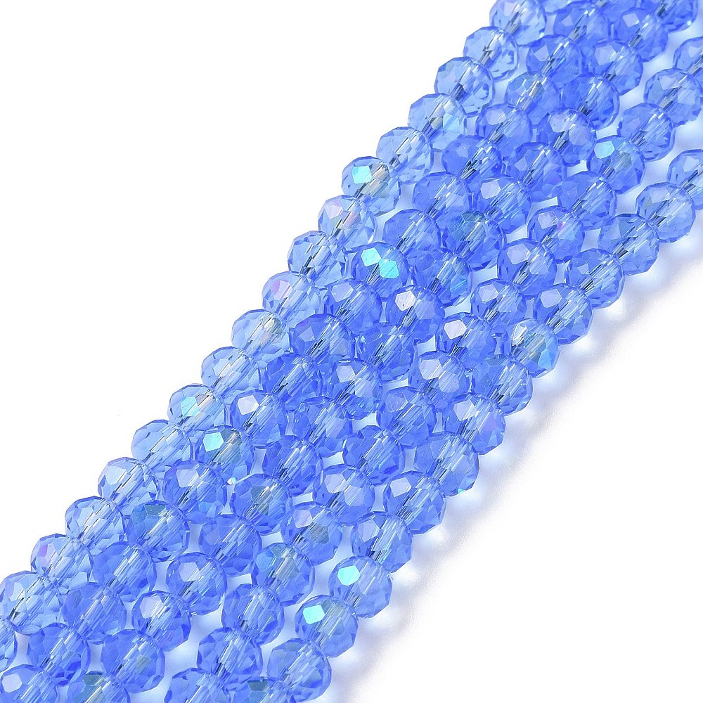 Glass Bead Rondelle Cornflower Blue Half Rainbow Electroplated 8x6mm