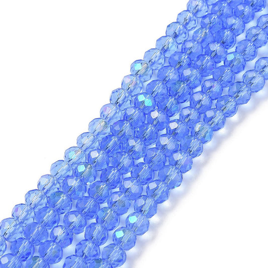 Glass Bead Rondelle Cornflower Blue Half Rainbow Electroplated 8x6mm