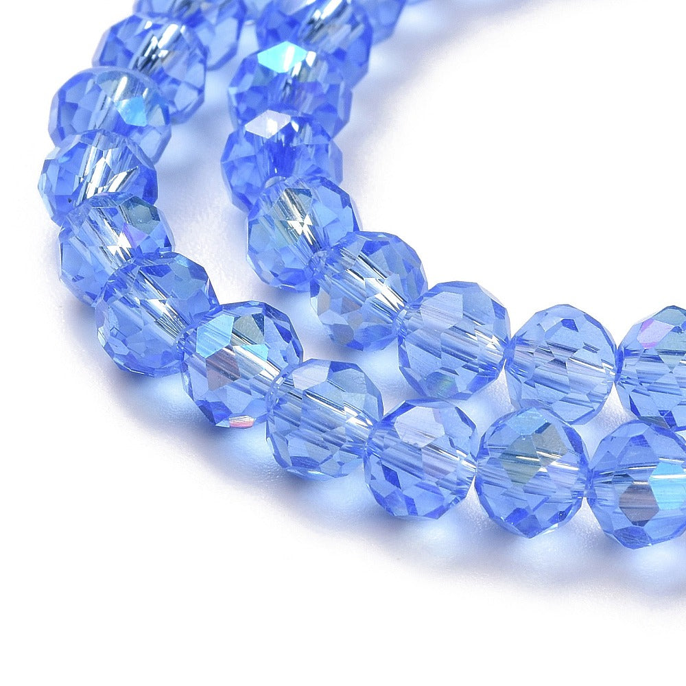 Glass Bead Rondelle Cornflower Blue Half Rainbow Electroplated 8x6mm