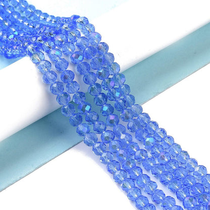 Glass Bead Rondelle Cornflower Blue Half Rainbow Electroplated 8x6mm