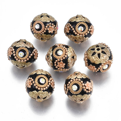 Indonesia Bead Black/Gold w/Rhinestone 20mm