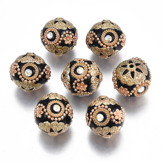 Indonesia Bead Black/Gold w/Rhinestone 20mm