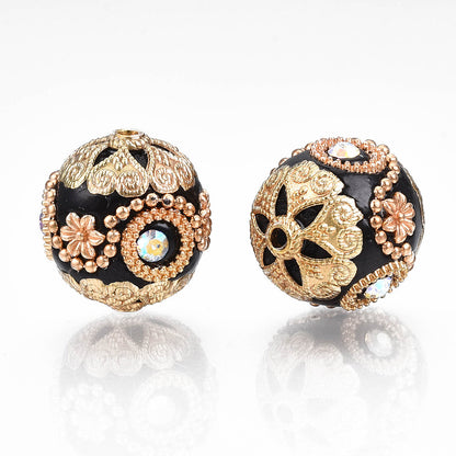 Indonesia Bead Black/Gold w/Rhinestone 20mm
