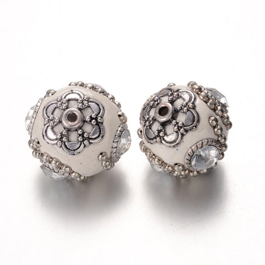 Indonesia Bead White/Silver 20mm