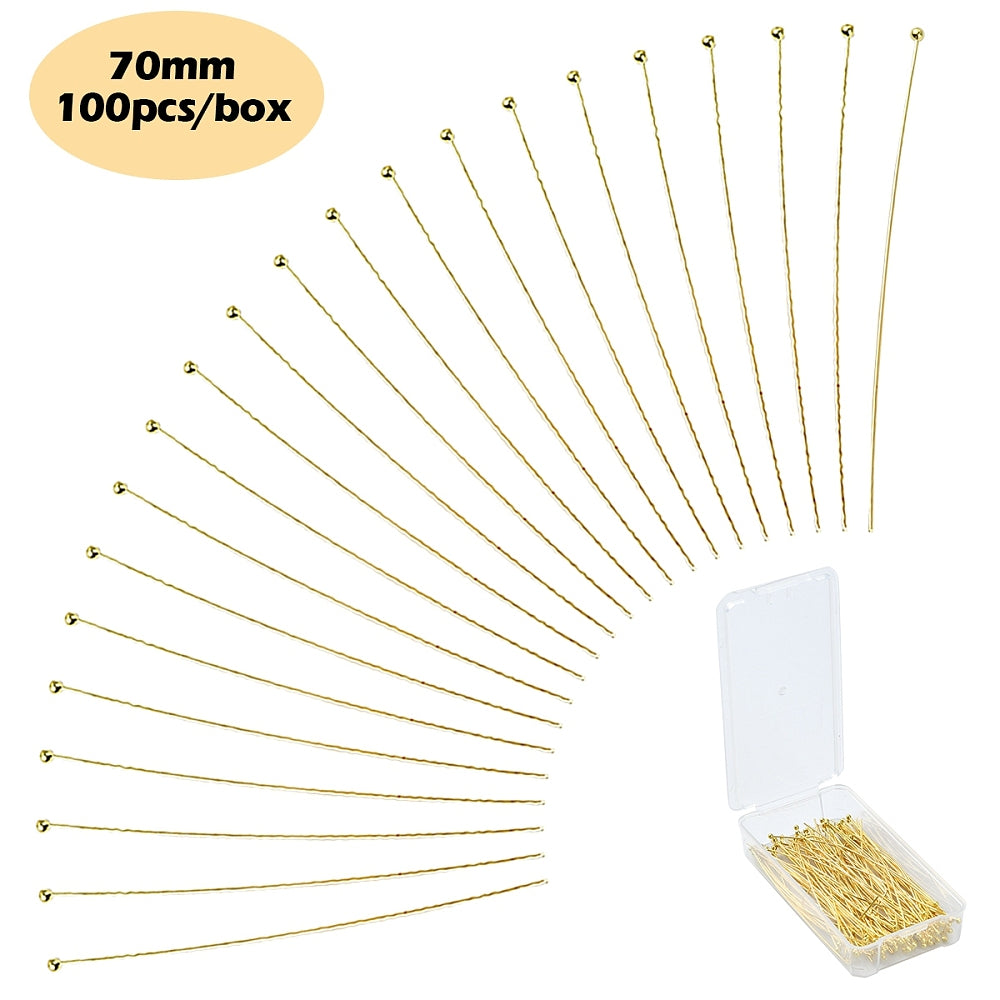 Ball Head Pin 21ga Gold 70mm Long 100pc