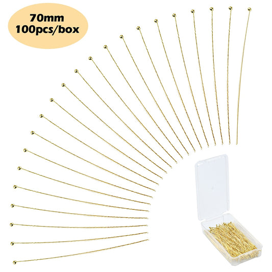 Ball Head Pin 21ga Gold 70mm Long 100pc