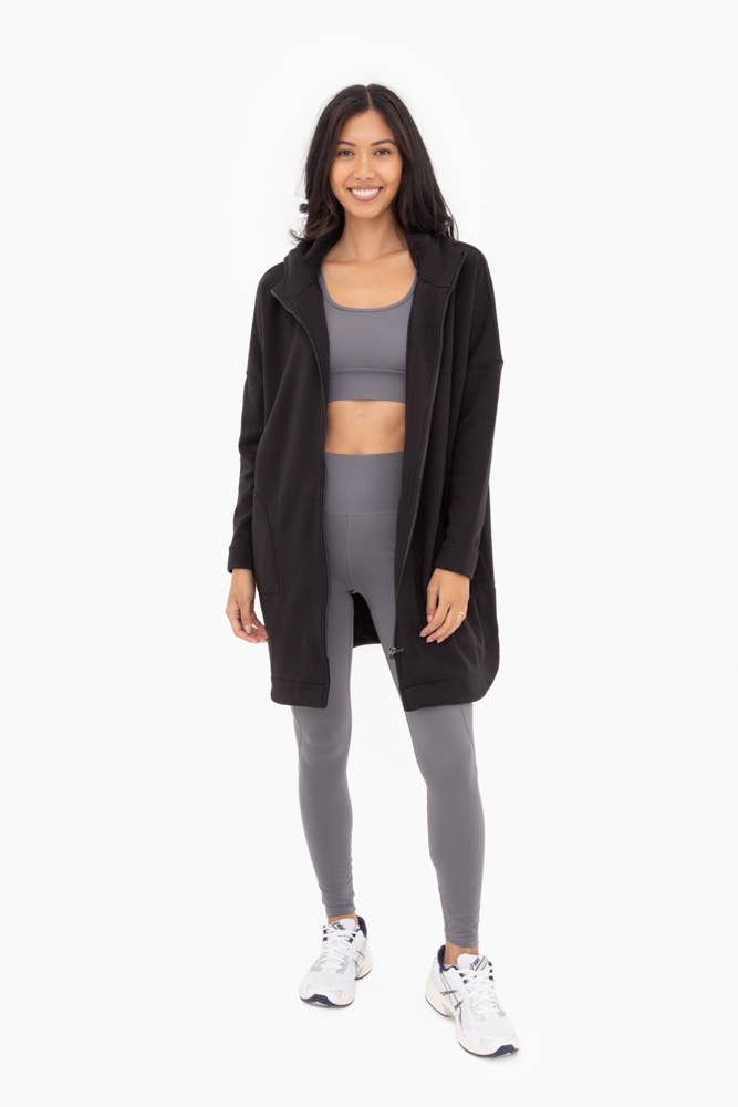 Longline Zip-Up Jacket with Hood Black - Mono B