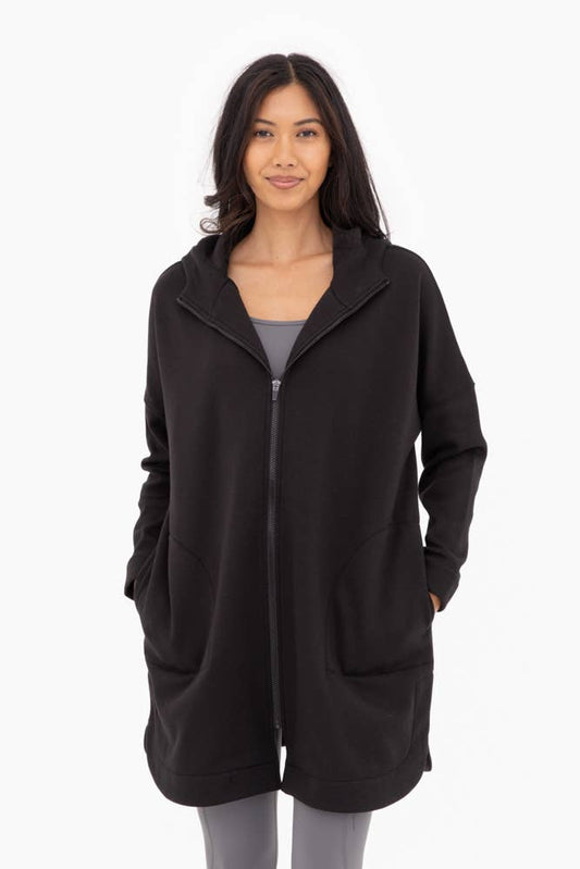 Longline Zip-Up Jacket with Hood Black - Mono B
