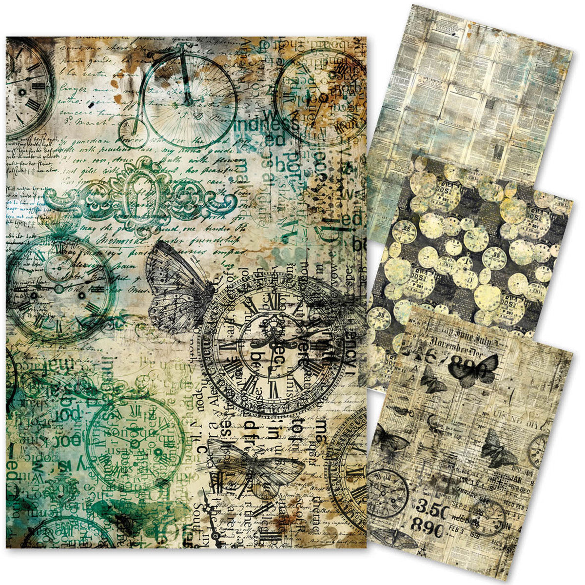 Mixed Media Rice Paper A4 Set 4/Pkg Time Capsule - Ecstasy Crafts