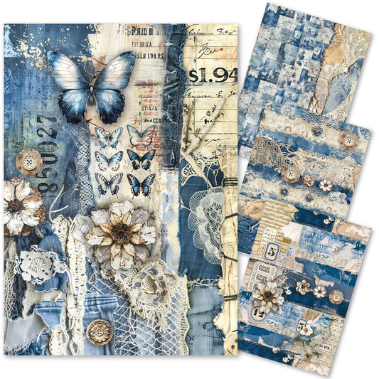 Mixed Media Rice Paper A4 Set 4/Pkg Urban Blue Denim - Ecstasy Crafts
