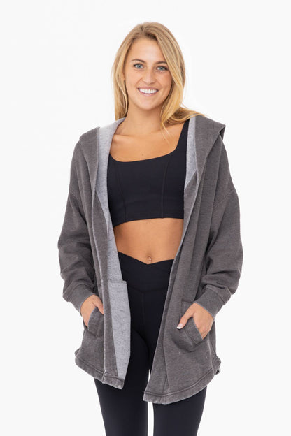 Mineral Washed Fleece Hooded Cardigan Black - Mono B