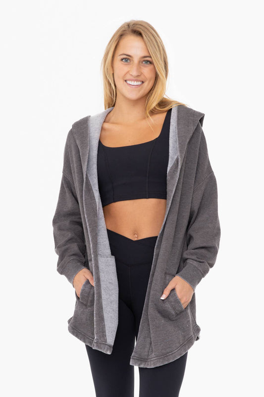 Mineral Washed Fleece Hooded Cardigan Black - Mono B