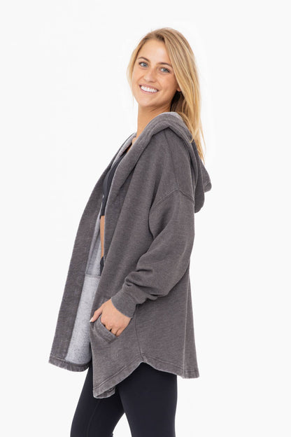 Mineral Washed Fleece Hooded Cardigan Black - Mono B