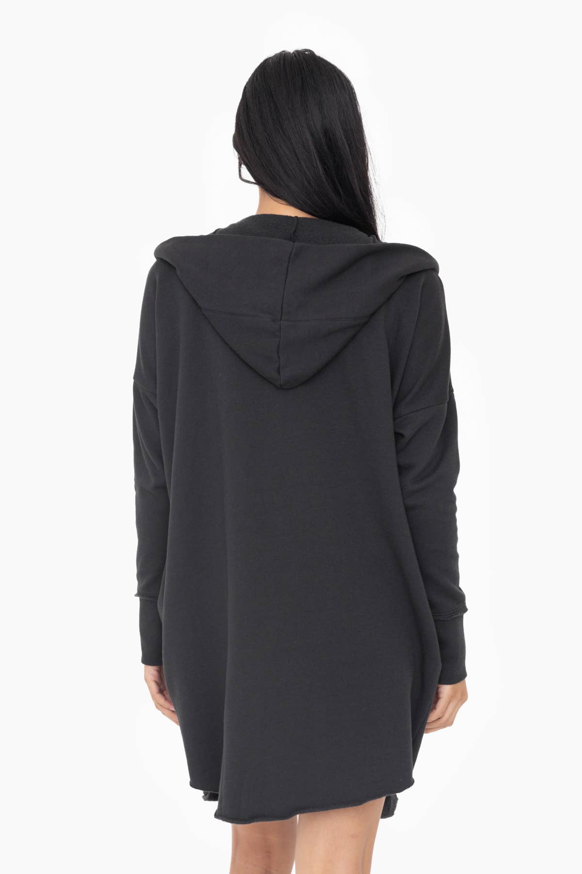 Open Front Longline Hoodie Cardigan Black - Mono B