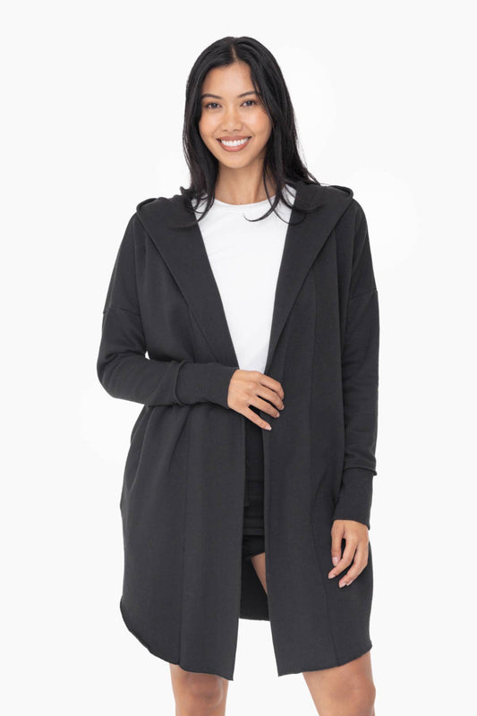 Open Front Longline Hoodie Cardigan Black -