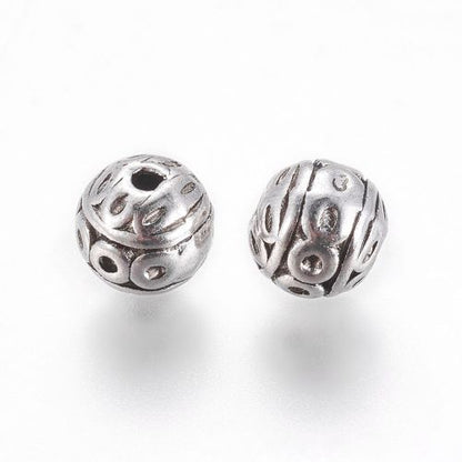 Tibetan Style Alloy Bead Antique Silver Round 8MM 10pc | Alberta Bead Store
