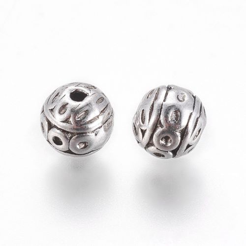 Tibetan Style Alloy Bead Antique Silver Round 8MM 10pc | Alberta Bead Store