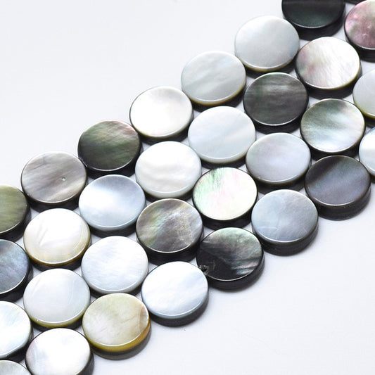 Shell Bead Black Lip Flat Round 10mm 0.6MM Hole 5pc