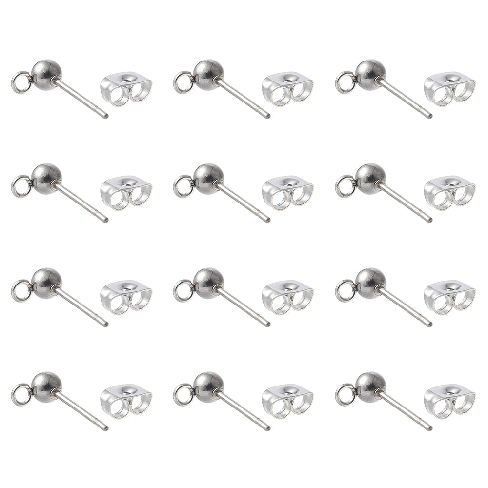 Earring Ball Stud Findings w/Loop 304SS Silver Kit 40pc