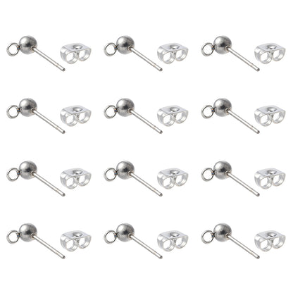 Earring Ball Stud Findings w/Loop 304SS Silver Kit 40pc
