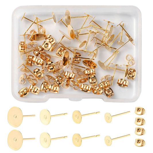 Earring Stud Findings 304SS Golden kit - Alberta Bead Store