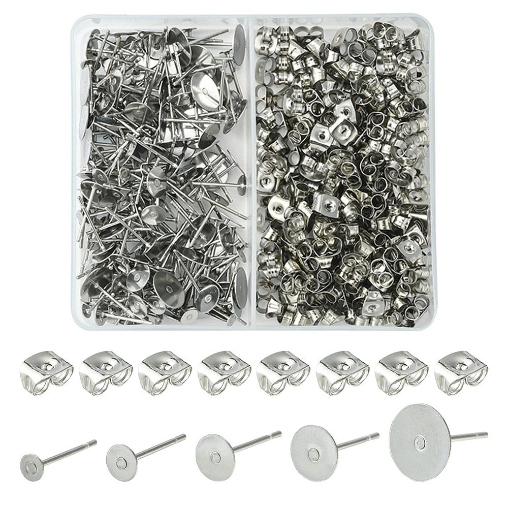 Earring Stud Findings 304SS Silver kit 200pc - Alberta Bead Store