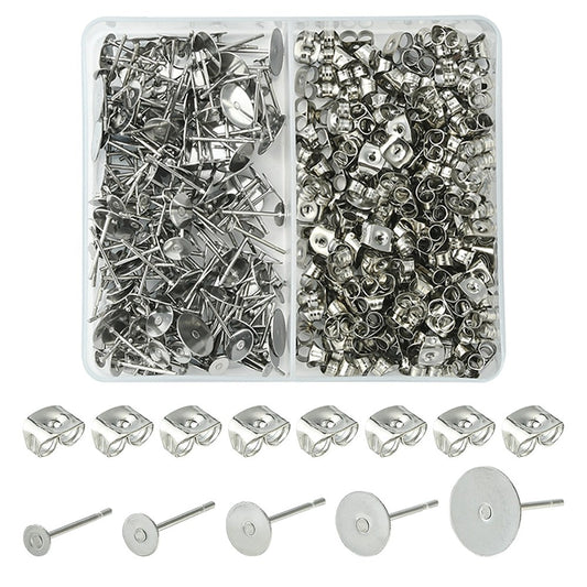 Earring Stud Findings 304SS Silver kit 200pc - Alberta Bead Store
