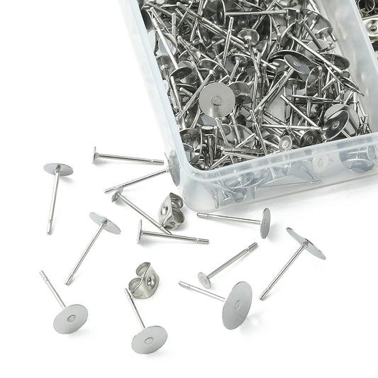 Earring Stud Findings 304SS Silver kit 200pc - Alberta Bead Store