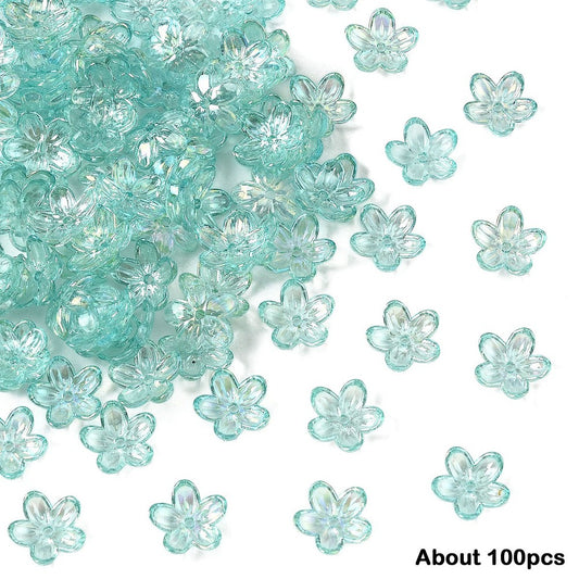 Acrylic Transparent Turquoise Flower 12x12mm 15g