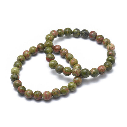 Unakite Gemstone Bead Bracelet 8MM | Crystals and Sun Signs Co