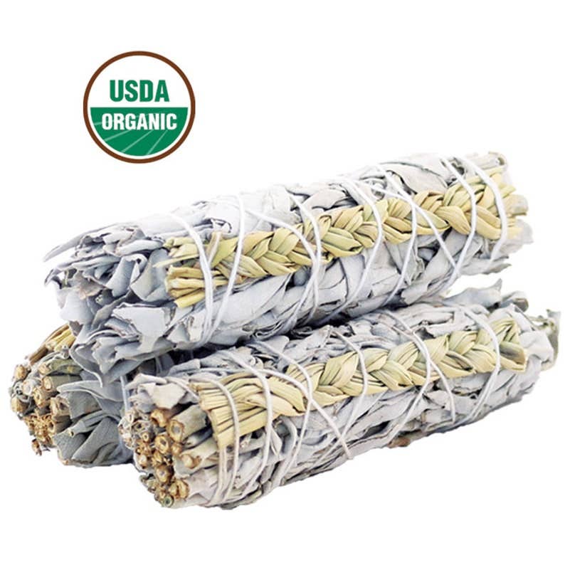 White Sage & Sweetgrass Smudge Stick 4" | Crystals and Sun Signs