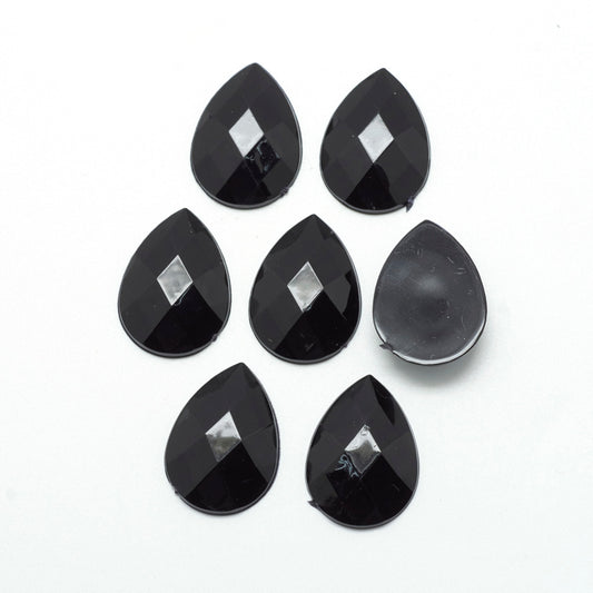 Acrylic Rhinestone Cabochon Silver Plated Black Teardrop 14x10mm 10pc - Alberta Bead Store