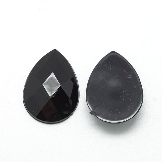 Acrylic Rhinestone Cabochon Silver Plated Black Teardrop 14x10mm 10pc - Alberta Bead Store