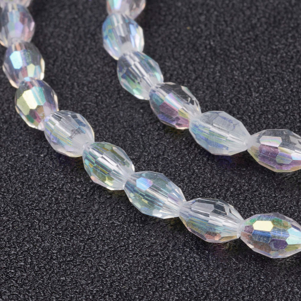 Glass Bead Electroplated AB White Faceted Oval 6mm - Alberta Bead Store