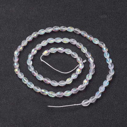Glass Bead Electroplated AB White Faceted Oval 6mm - Alberta Bead Store