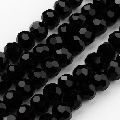 Glass Bead Black Faceted Round 6mm