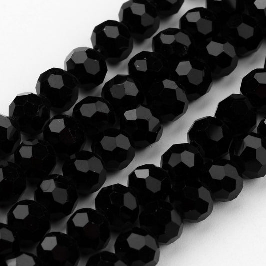 Perle en verre noire facettée ronde 6mm