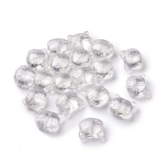 Glass Kitty Shape Bead Silver 5pc