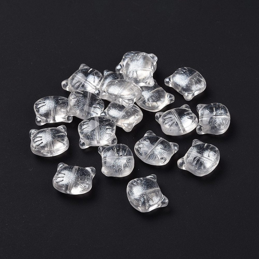 Glass Kitty Shape Bead Silver 5pc