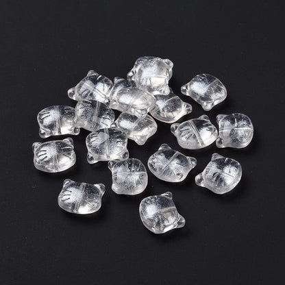 Glass Kitty Shape Bead Silver 5pc