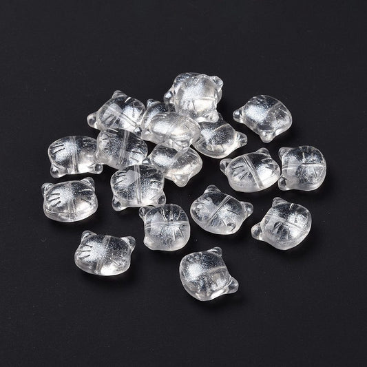 Glass Kitty Shape Bead Silver 5pc