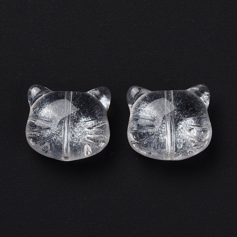 Glass Kitty Shape Bead Silver 5pc