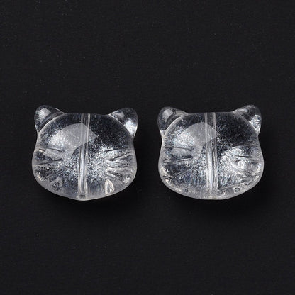 Glass Kitty Shape Bead Silver 5pc